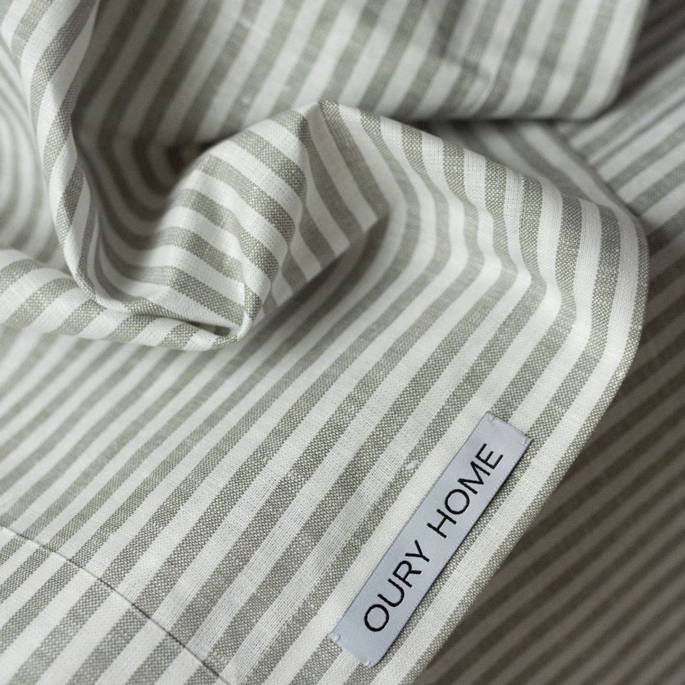 Table linen - Grey Stripes Linen Tablecloth 140 x 180 cm - OURY HOME
