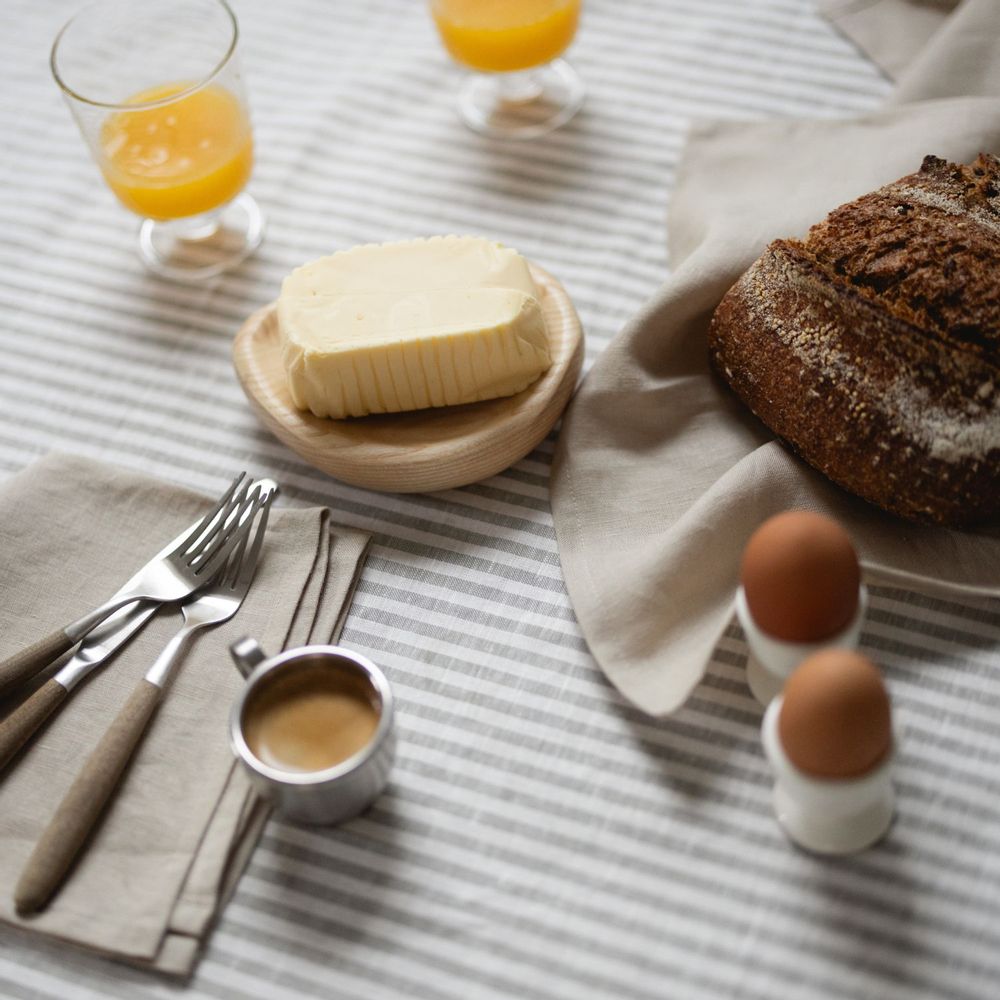 Table linen - Grey Stripes Linen Tablecloth 140 x 180 cm - OURY HOME
