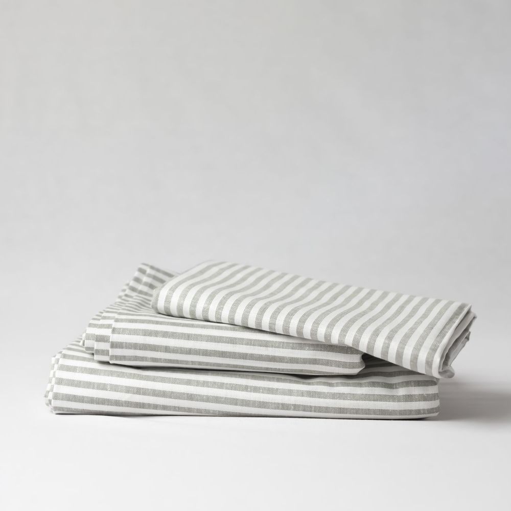 Table linen - Grey Stripes Linen Tablecloth 140 x 180 cm - OURY HOME