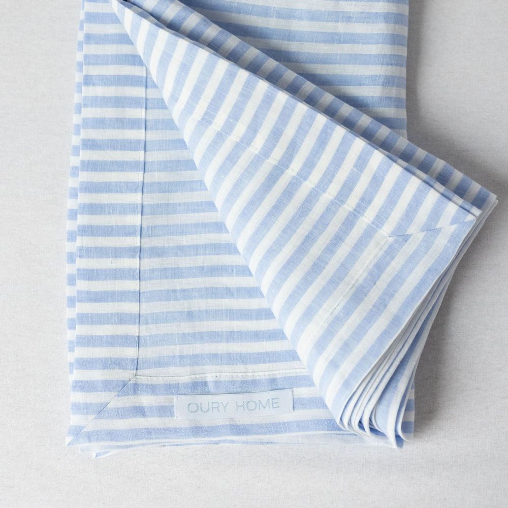 Table linen - Blue Stripes Linen Tablecloth 140 x 180 cm - OURY HOME