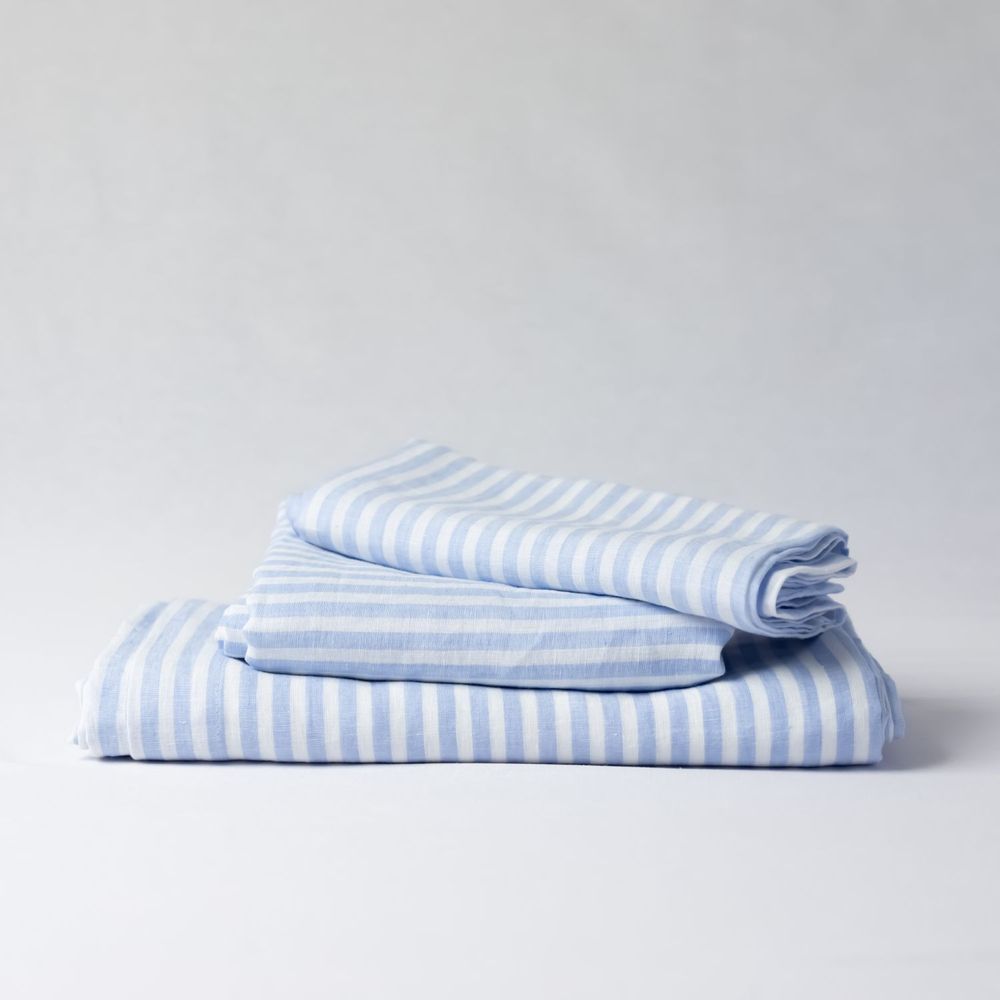 Table linen - Blue Stripes Linen Tablecloth 140 x 260 cm - OURY HOME