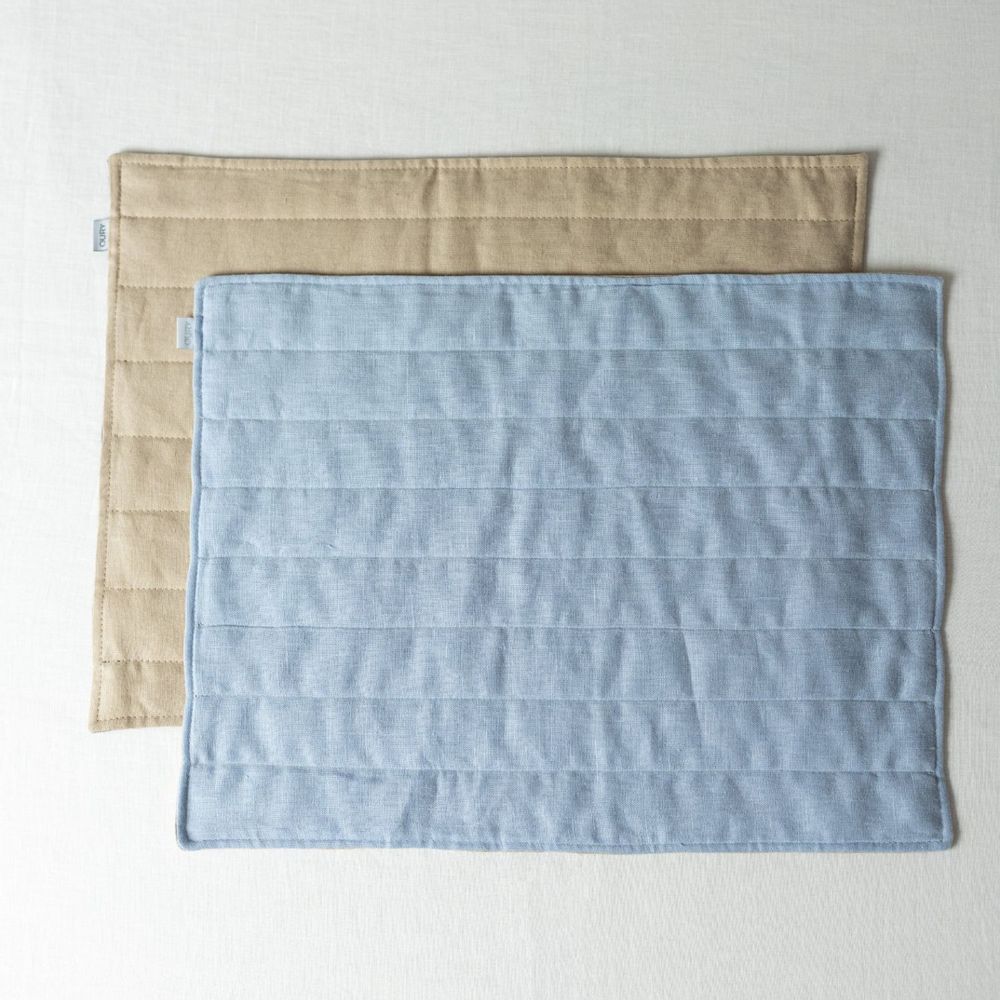 Linge de table textile - Set de table en lin bleu et beige - OURY HOME