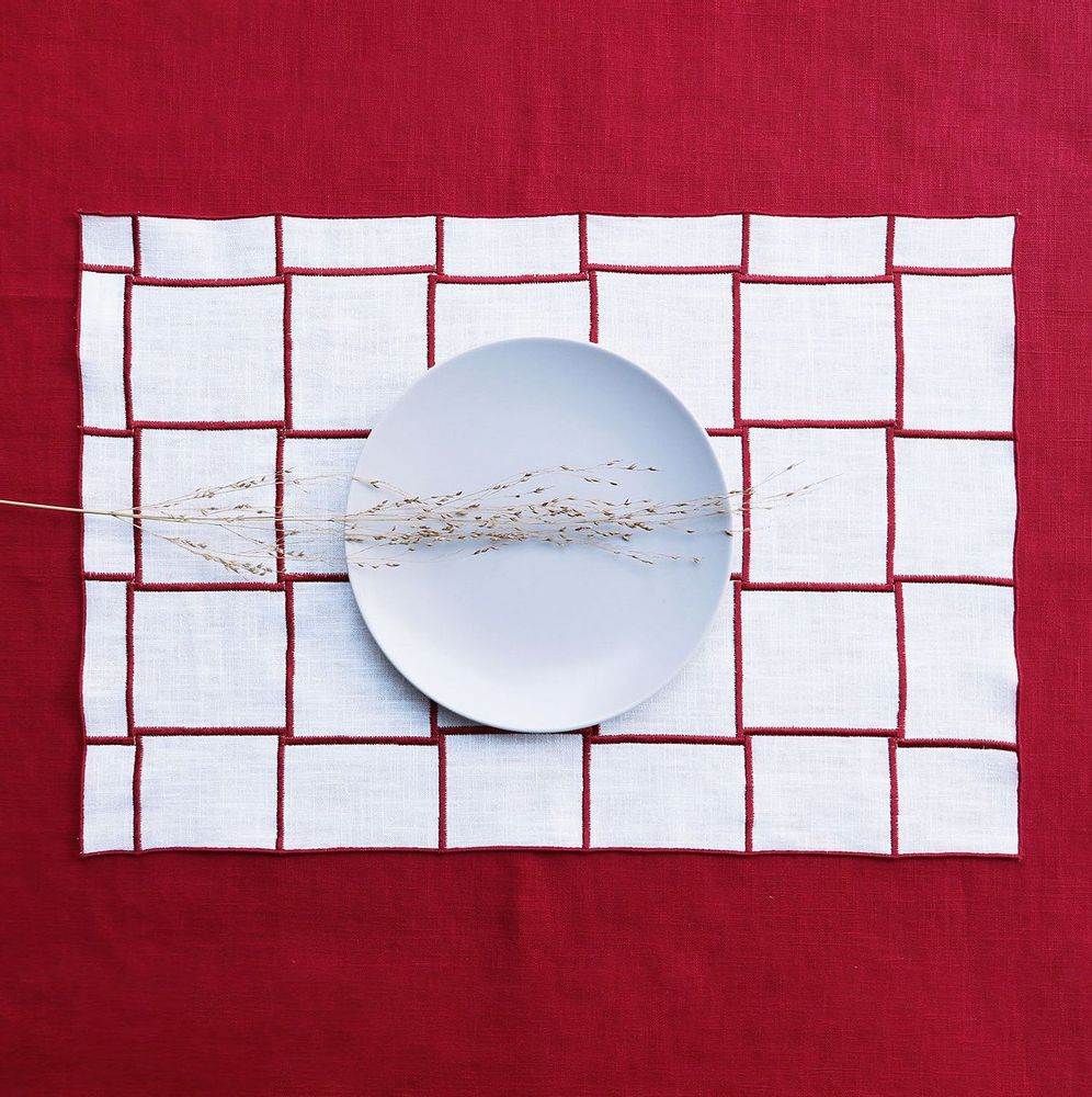 Table linen - Linen Placemat - QUADRO Red - GIARDINO SEGRETO