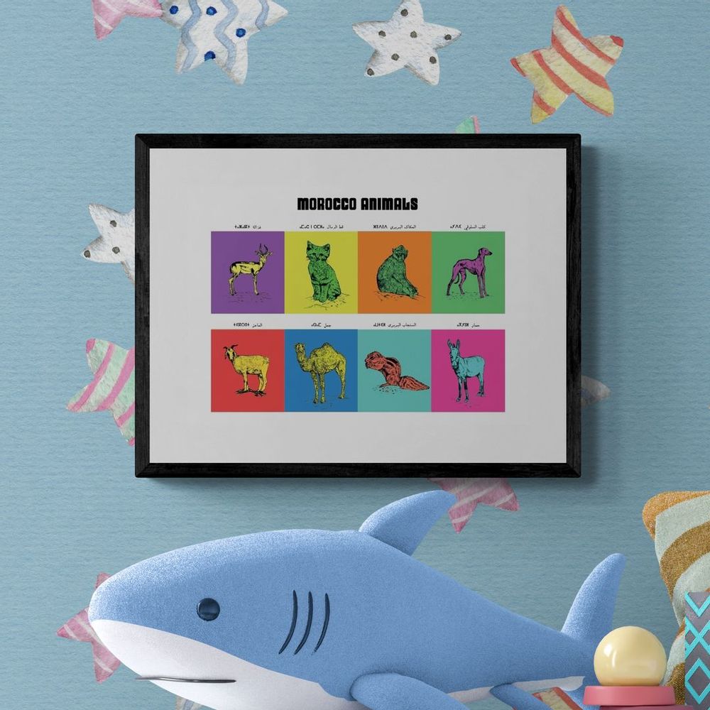 Affiches - Affiche : planche zoologique de 8 animaux du Maroc, version POP - THE VINTAGE FACTORY - AFFICHES EXCLUSIVES MADE IN MOROCCO