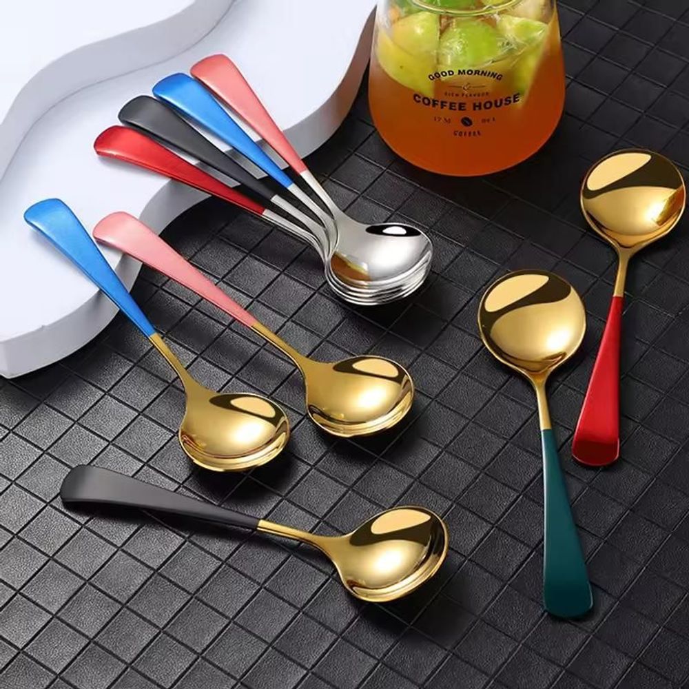 Ménagères - Cuillère Ronde Dorée Bicolore - Thé, café, dessert - 5 couleurs - SOSTRAW & SMARTTHINGS