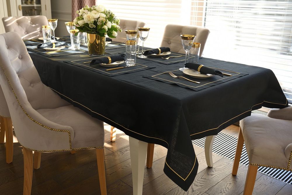 Table cloths - Tablecloth Royal Black Goldenline - ROSEBERRY HOME