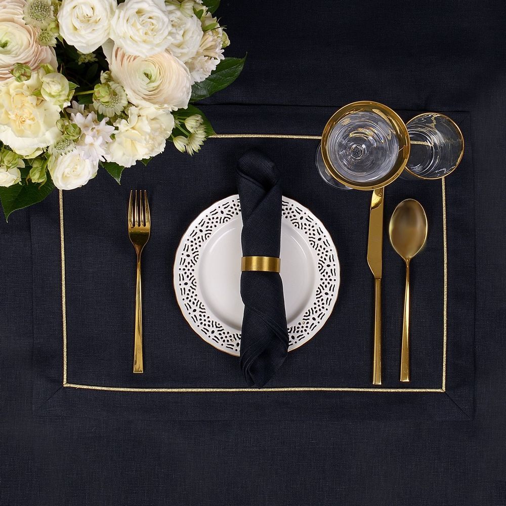 Napkins - Linen napkins Royal Black - ROSEBERRY HOME