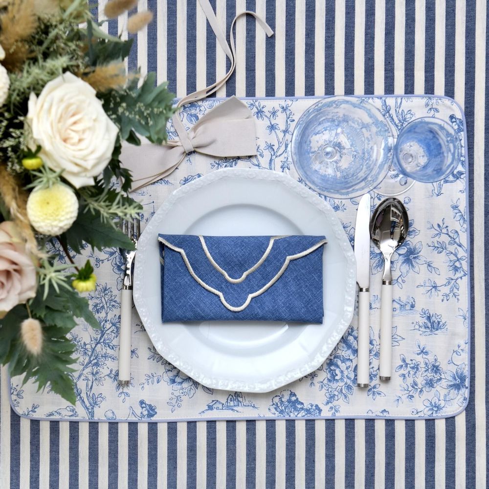 Placemats - Placemats Tablecloth Toile de Jouy Blue 6 pieces - ROSEBERRY HOME