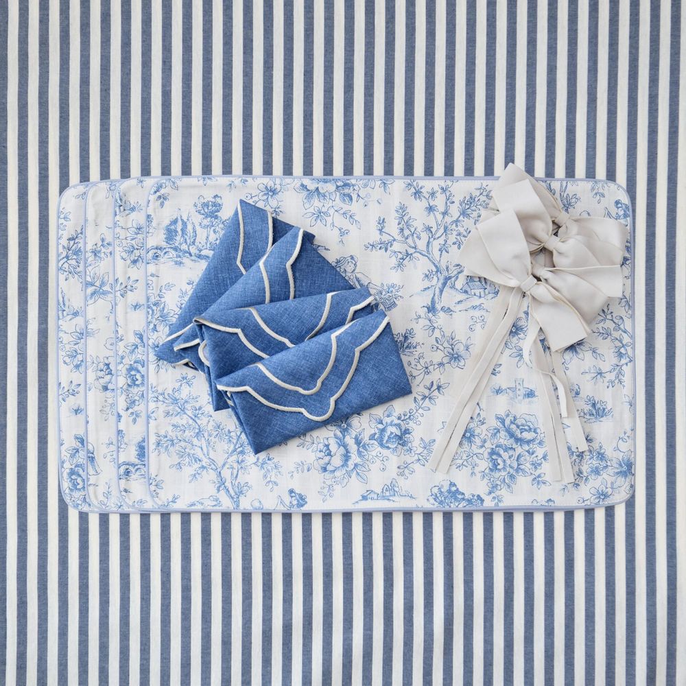Placemats - Placemats Tablecloth Toile de Jouy Blue 6 pieces - ROSEBERRY HOME