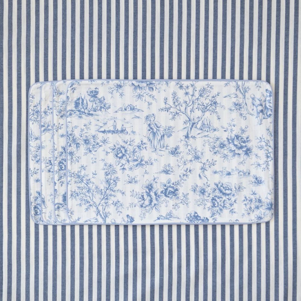 Placemats - Placemats Tablecloth Toile de Jouy Blue 6 pieces - ROSEBERRY HOME