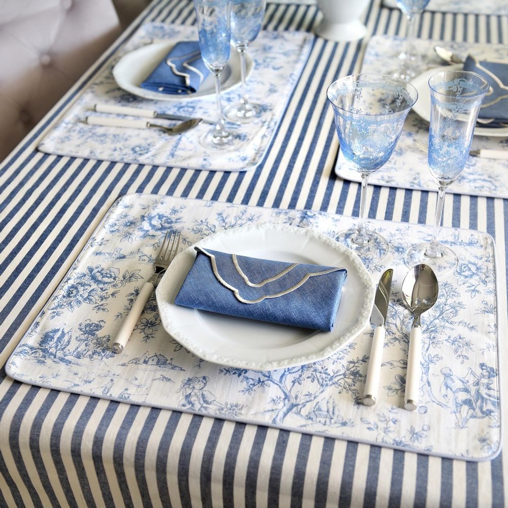 Placemats - Placemats Tablecloth Toile de Jouy Blue 6 pieces - ROSEBERRY HOME