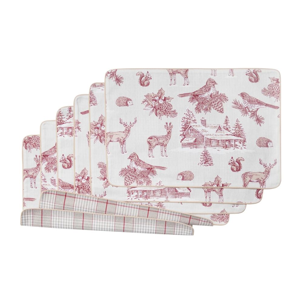Table linen - Placemats Toile de Jouy Red Forest 6 pieces - ROSEBERRY HOME