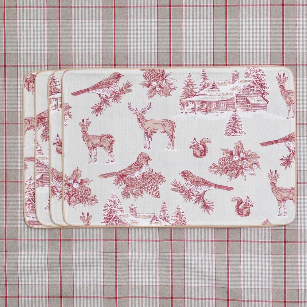 Table linen - Placemats Toile de Jouy Red Forest 6 pieces - ROSEBERRY HOME