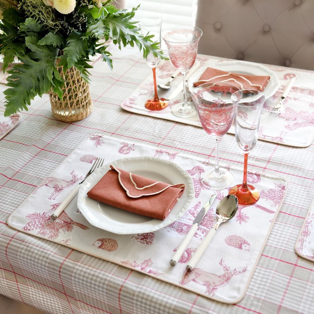 Table linen - Placemats Toile de Jouy Red Forest 6 pieces - ROSEBERRY HOME