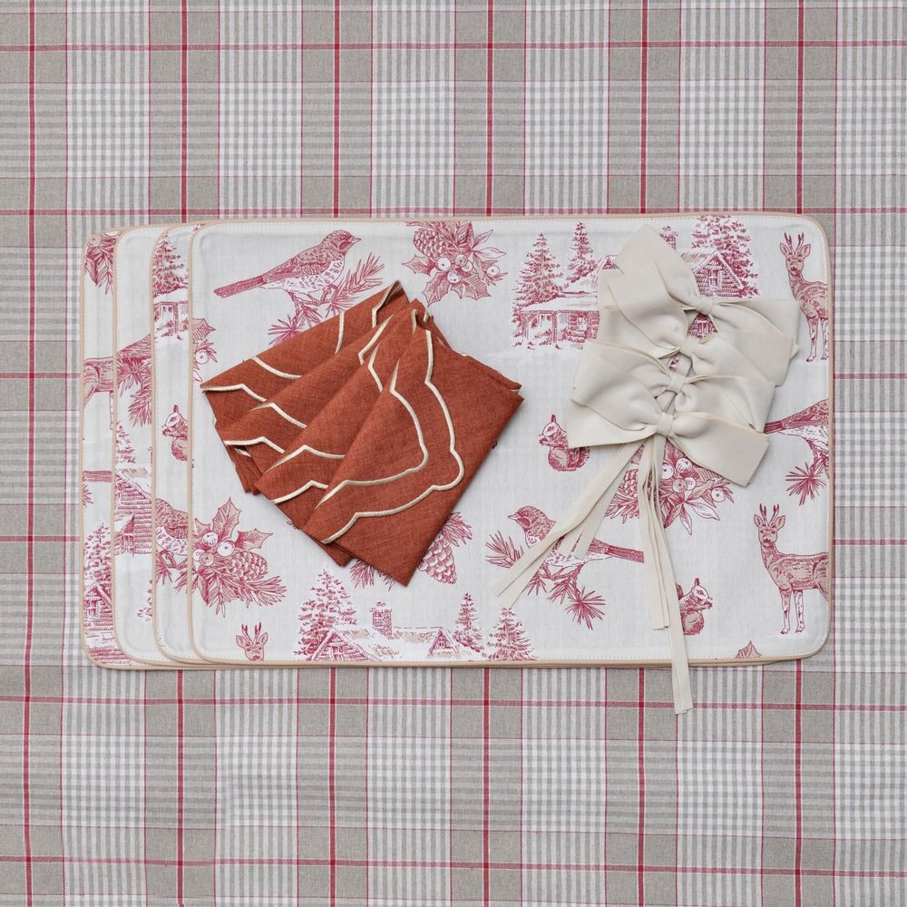 Table linen - Placemats Toile de Jouy Red Forest 6 pieces - ROSEBERRY HOME