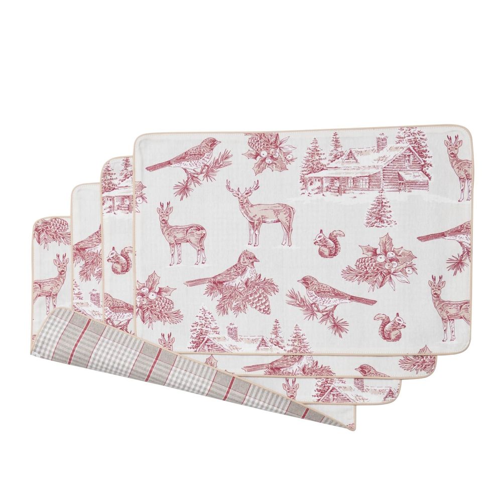 Table linen - Placemats Toile de Jouy Red Forest 6 pieces - ROSEBERRY HOME