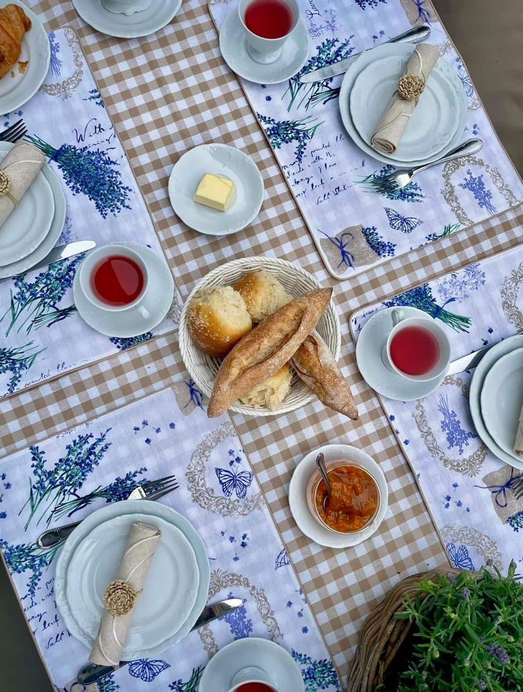 Table cloths - Tablecloth Beige Gingham - 130 cm x 300 cm - ROSEBERRY HOME