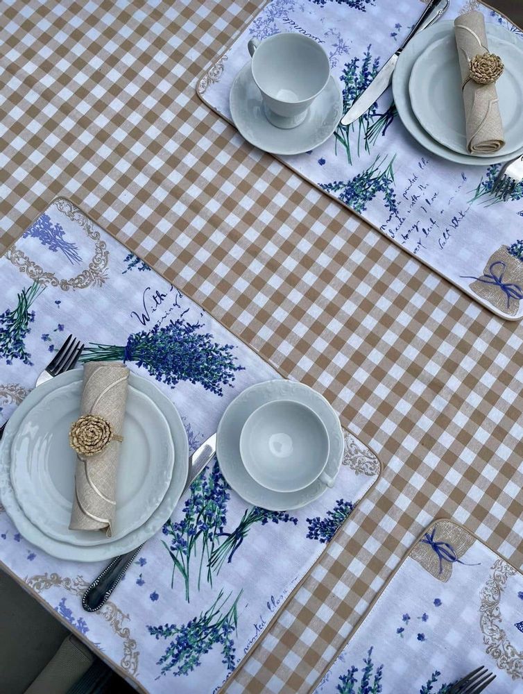 Table cloths - Tablecloth Beige Gingham - 130 cm x 300 cm - ROSEBERRY HOME