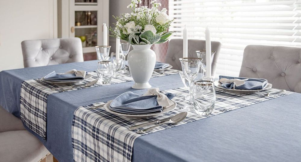 Table cloths - Tablecloth Blue Plaid - 210 cm - ROSEBERRY HOME