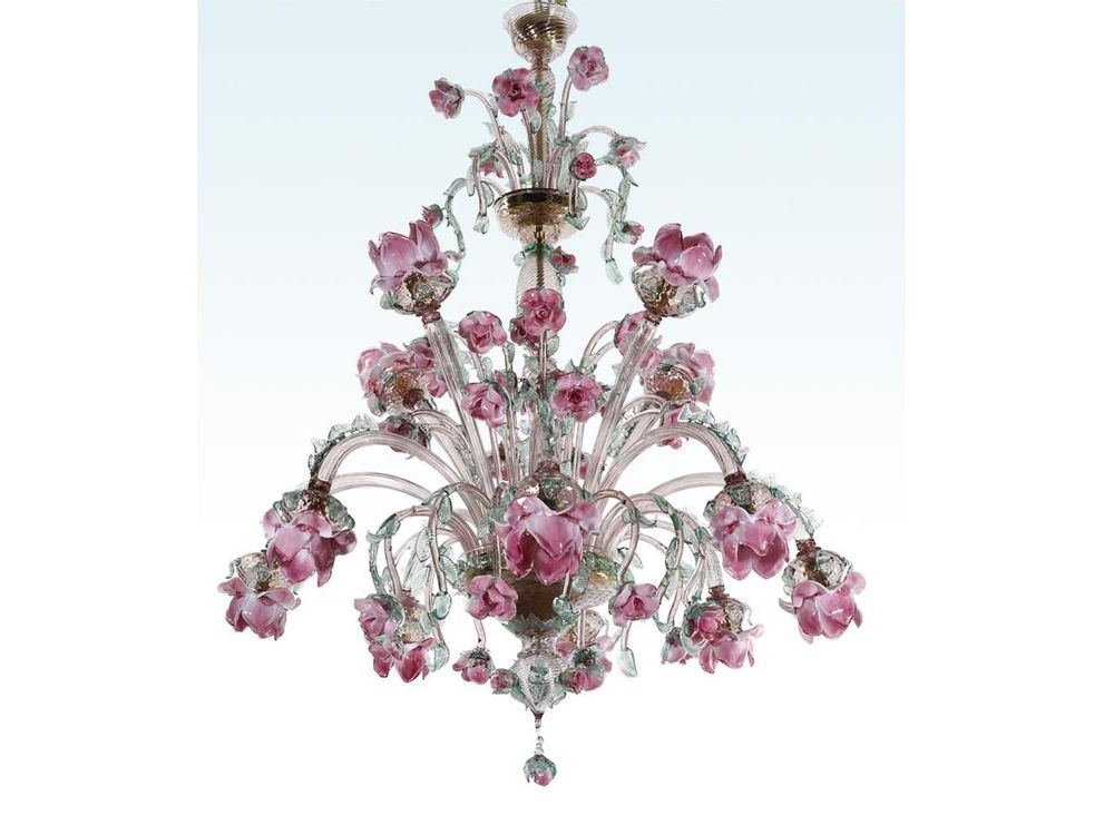 Ceiling lights - Murano glass floral chandelier — Roseto amethyst - BOTTEGA VENEZIANA