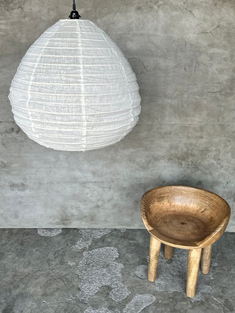 Hanging lights - Medium pendant light in natural Japanese-style rattan and linen in the shape of a drop H45 D50 - OFFICE OBJETS
