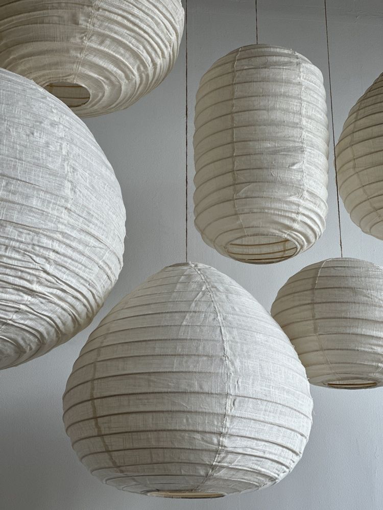 Hanging lights - Medium pendant light in natural Japanese-style rattan and linen in the shape of a drop H45 D50 - OFFICE OBJETS