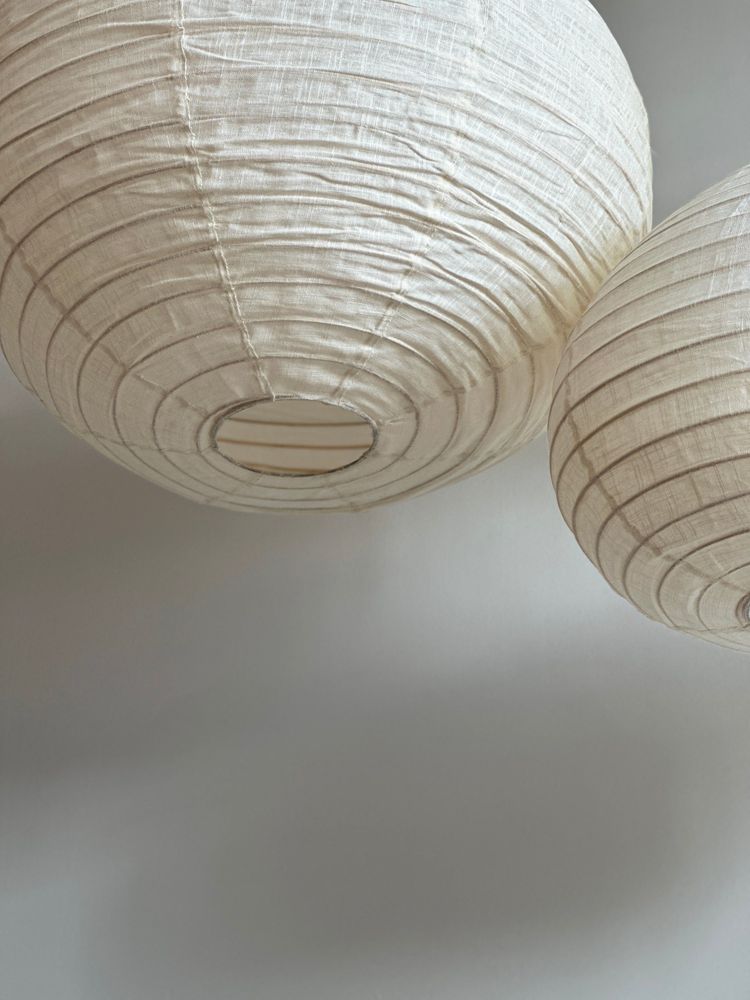 Hanging lights - Medium pendant light in natural Japanese-style rattan and linen in the shape of a drop H45 D50 - OFFICE OBJETS