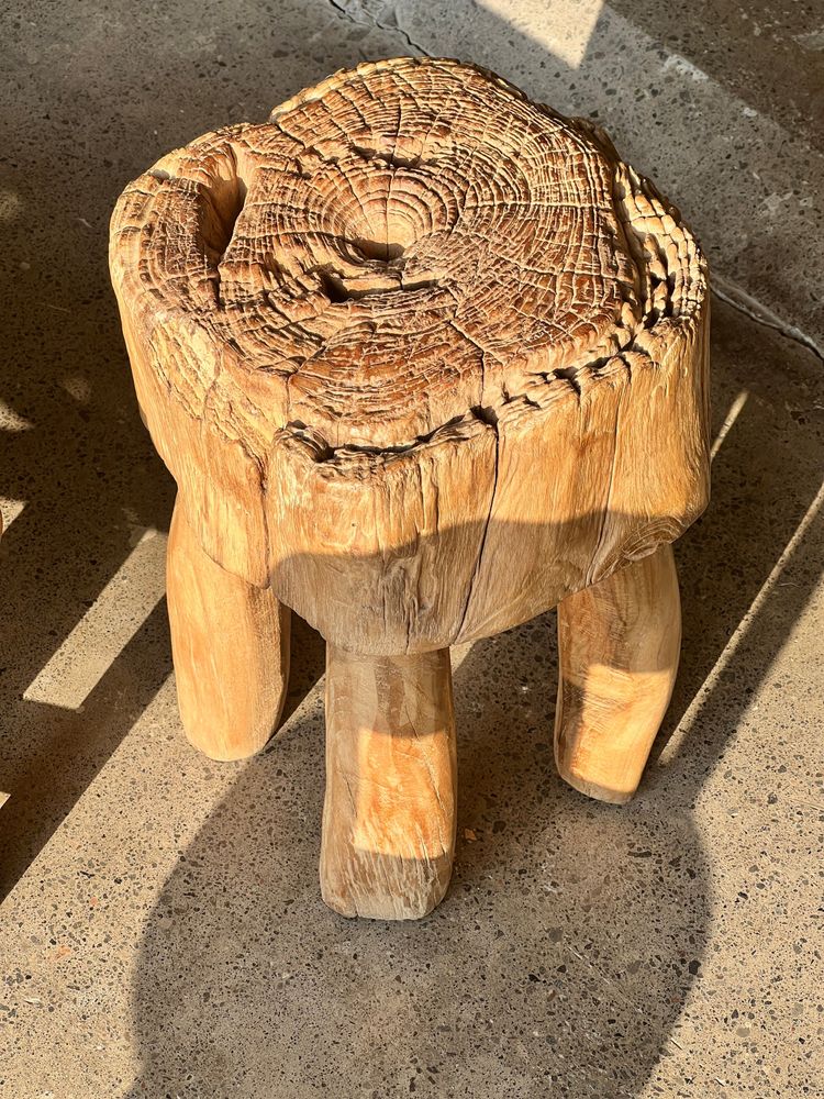 Stools - Brutalist stool in upcycled solid blond teak H:40 D:32 - OFFICE OBJETS