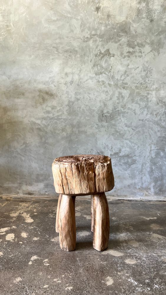 Stools - Brutalist stool in upcycled solid blond teak H:40 D:32 - OFFICE OBJETS