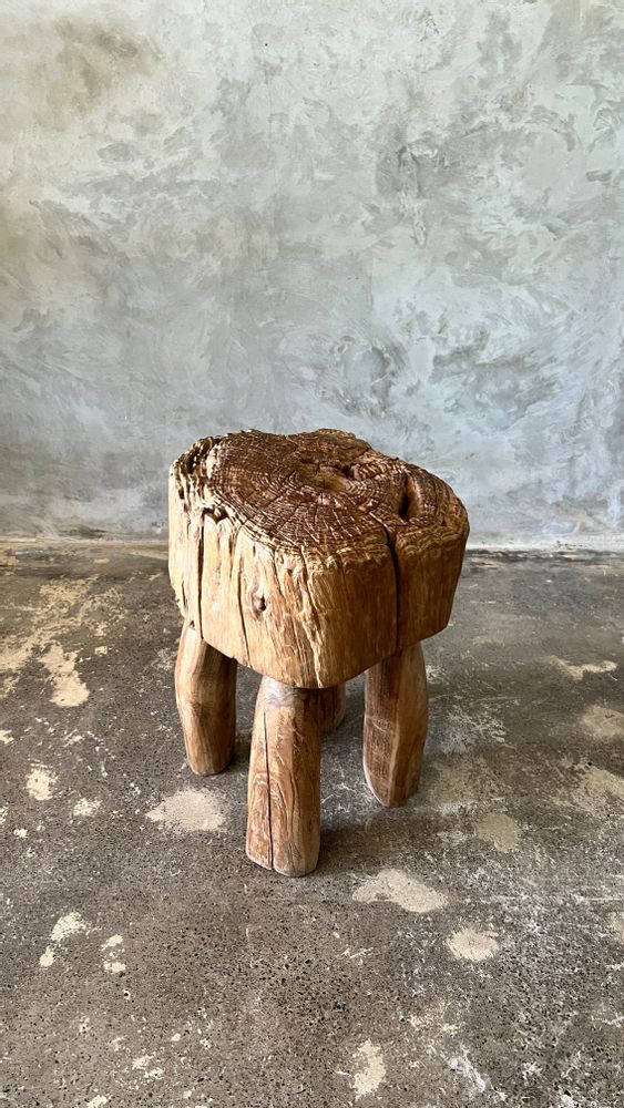 Stools - Brutalist stool in upcycled solid blond teak H:40 D:32 - OFFICE OBJETS