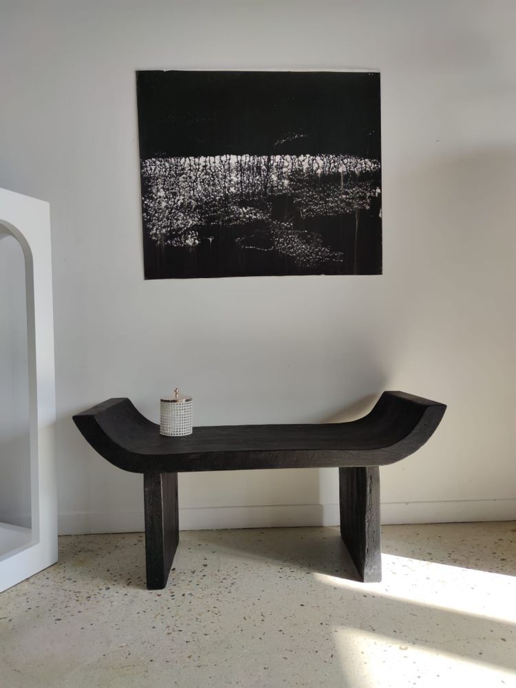 Benches - Designer bench with curved seat in black solid wood - OFFICE OBJETS