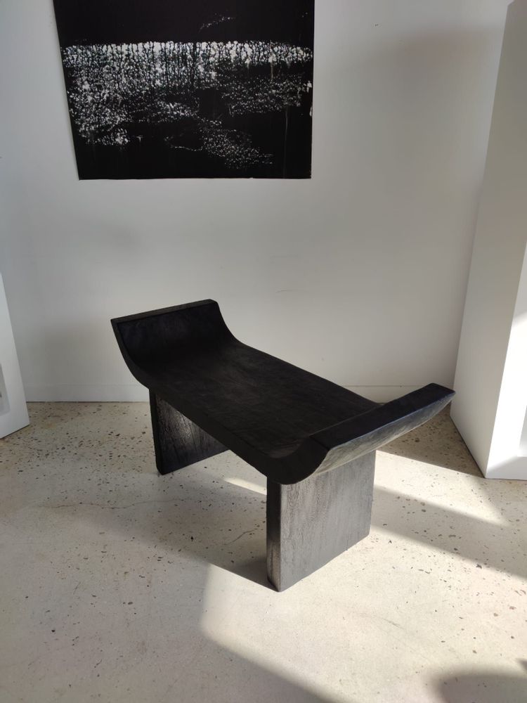 Benches - Designer bench with curved seat in black solid wood - OFFICE OBJETS
