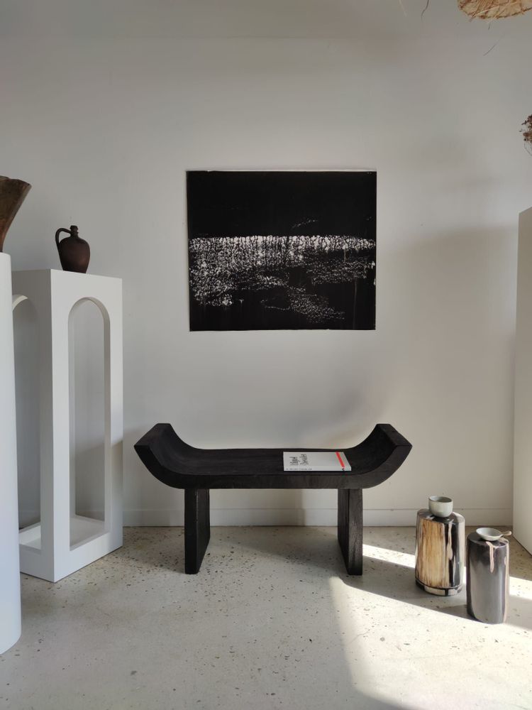 Benches - Designer bench with curved seat in black solid wood - OFFICE OBJETS