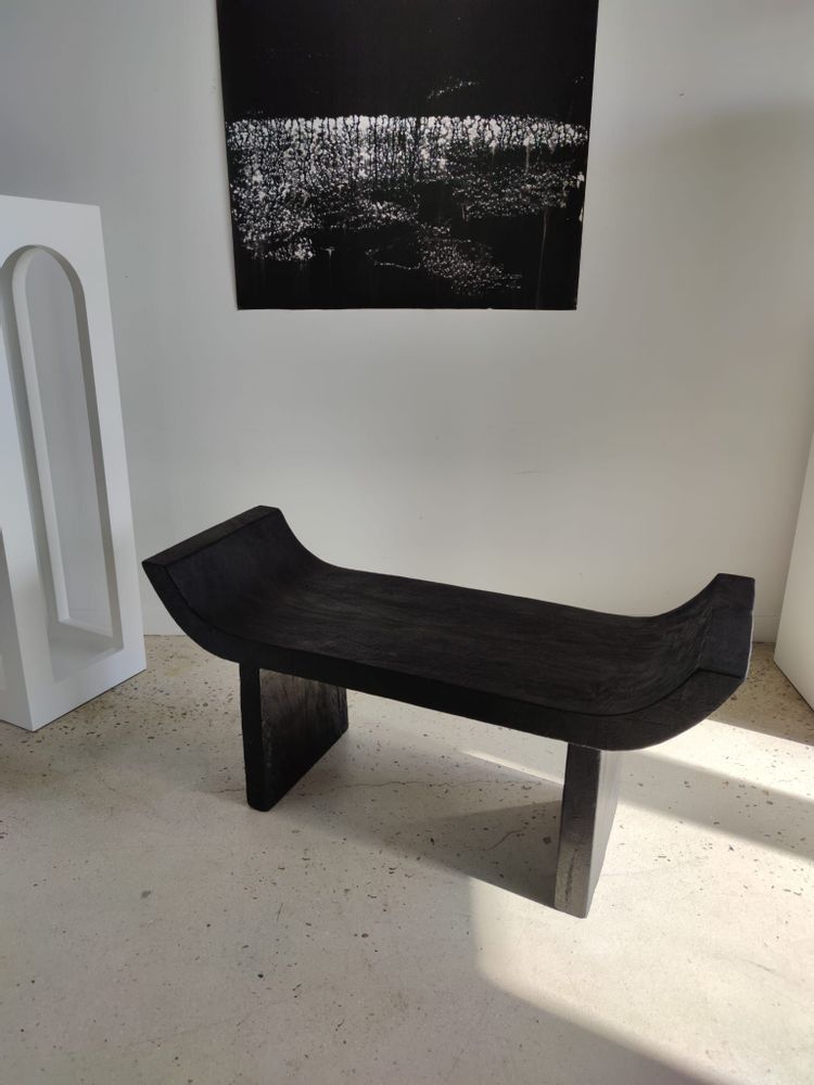 Benches - Designer bench with curved seat in black solid wood - OFFICE OBJETS