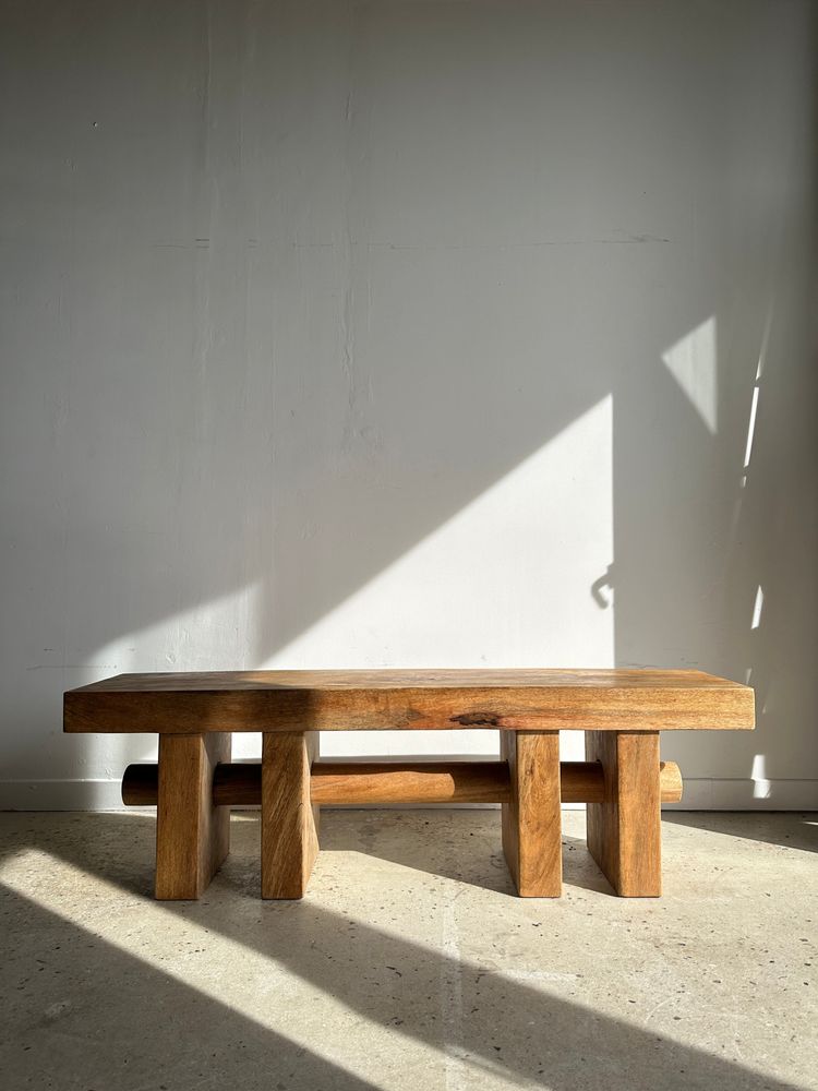 Bancs - Banc en bois massif piètement ajouré traversé par un cylindre - Manguier - OFFICE OBJETS