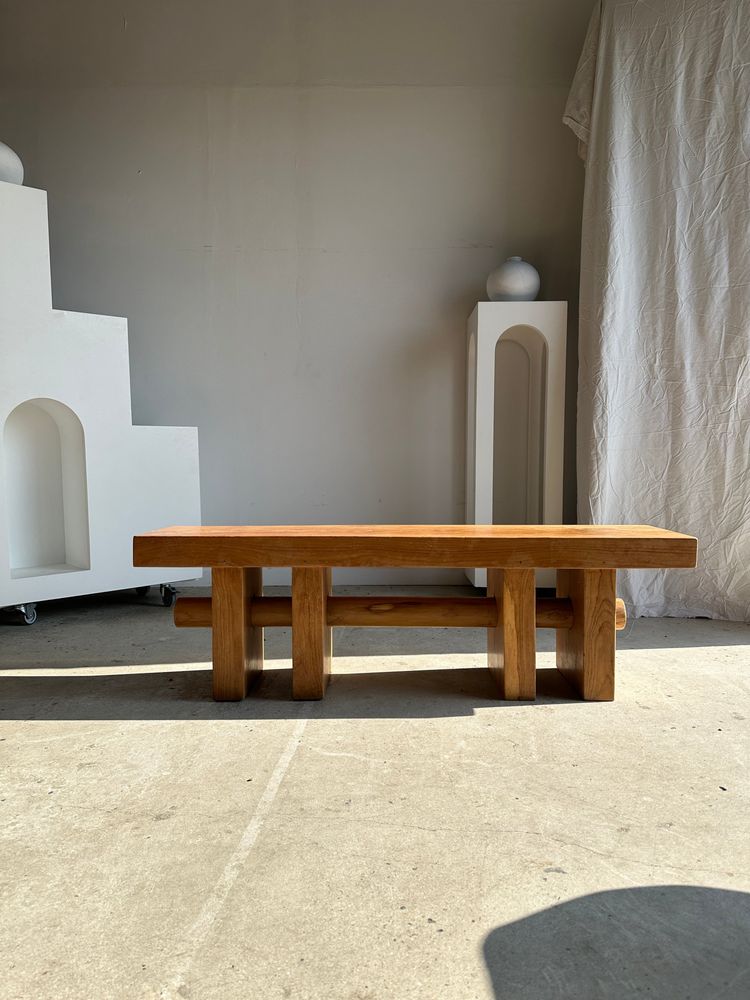 Bancs - Banc en bois massif piètement ajouré traversé par un cylindre - Teck - OFFICE OBJETS