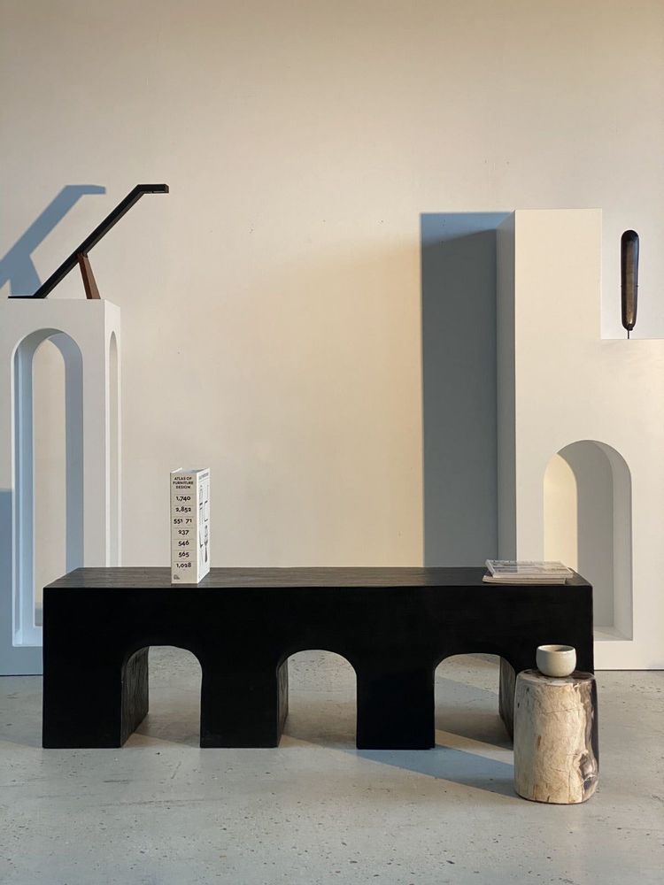 Benches - Bench in solid monoxyl wood, carved base in 3 arches - Black color - OFFICE OBJETS