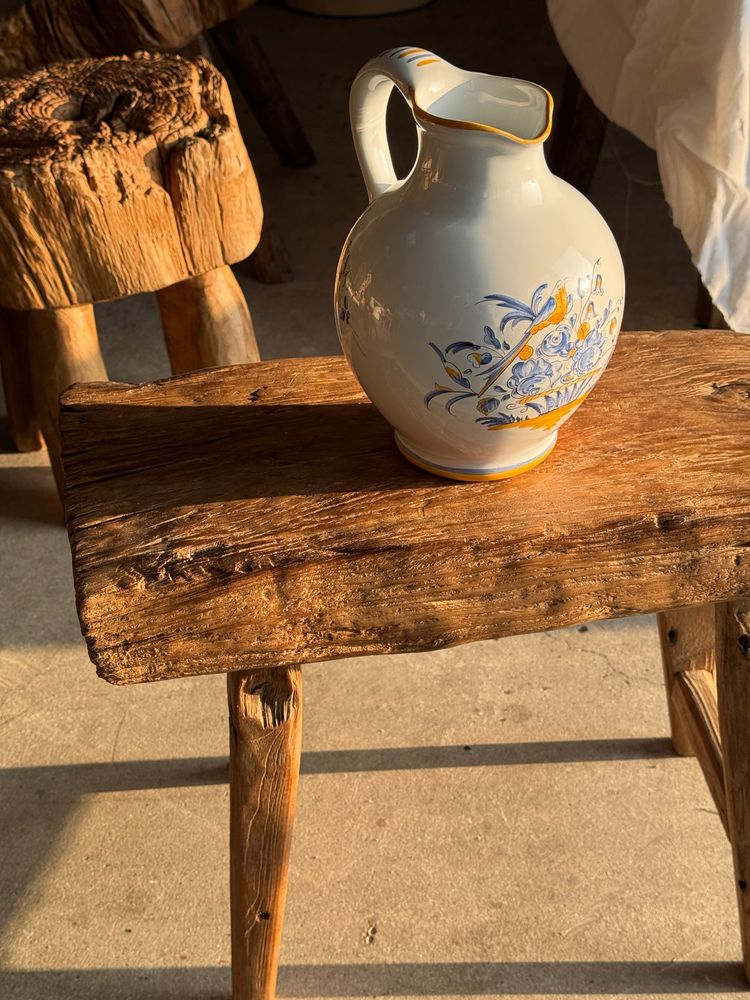 Carafes - White carafe painted blue and yellow bouquet H22 - OFFICE OBJETS
