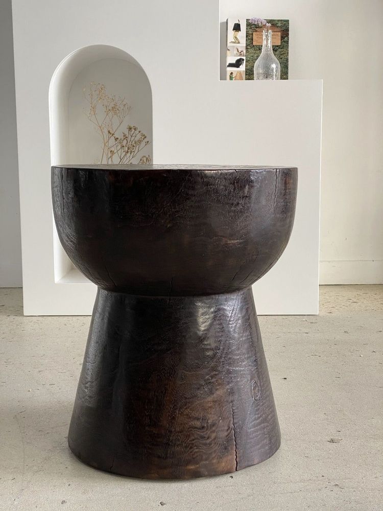 Stools - Monoxyl side table in solid wood, glossy brown color - OFFICE OBJETS
