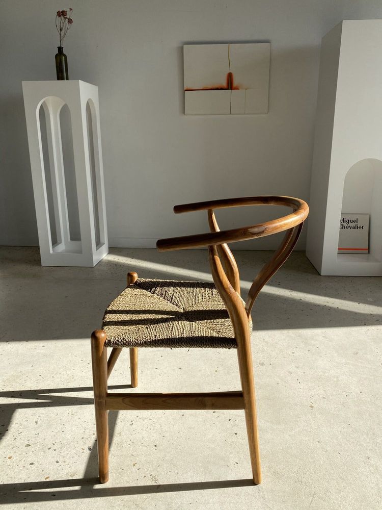 Chaises - Chaise paillée en bois et fibres naturels dossier en forme de Y - OFFICE OBJETS