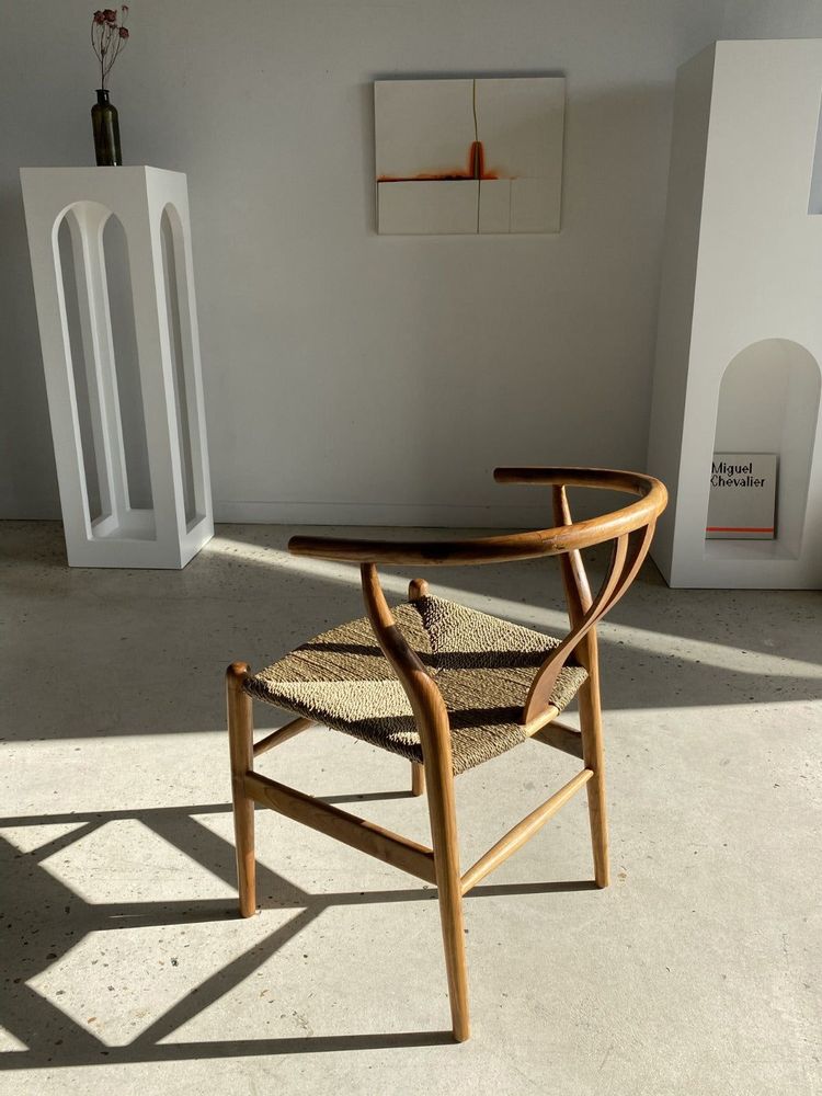 Chaises - Chaise paillée en bois et fibres naturels dossier en forme de Y - OFFICE OBJETS