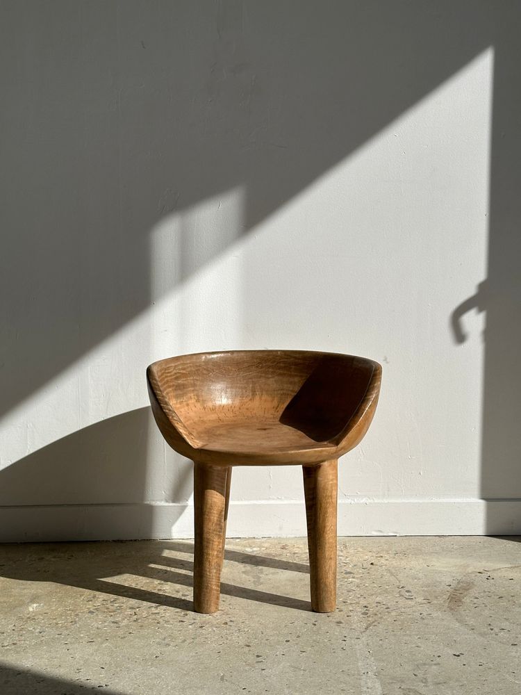 Chairs - Quadripod chair with round seat and small back in natural monoxyl mango wood - OFFICE OBJETS