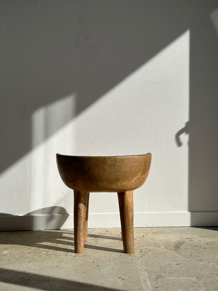 Chairs - Quadripod chair with round seat and small back in natural monoxyl mango wood - OFFICE OBJETS