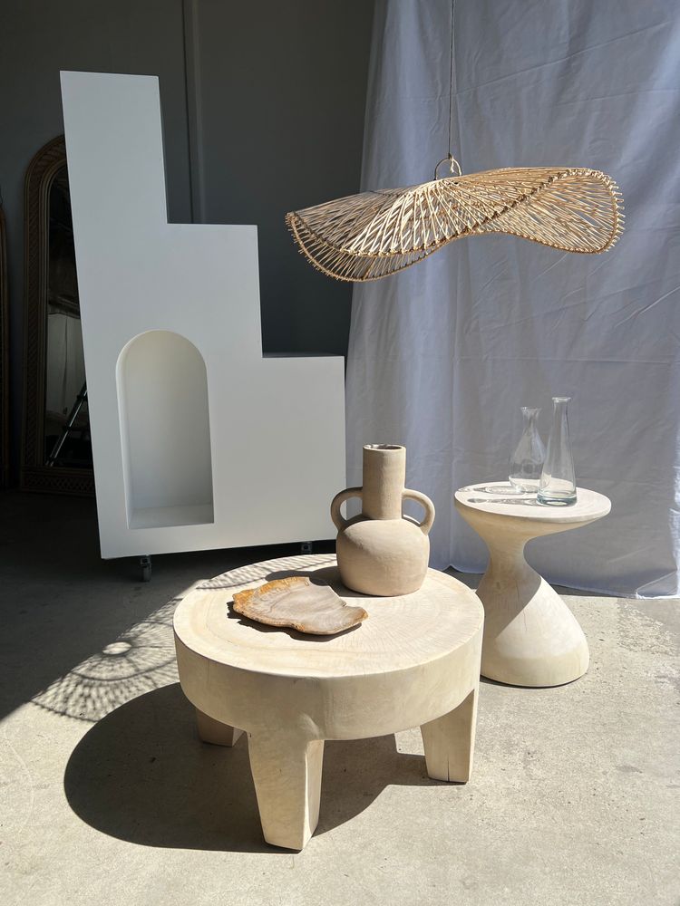 Coffee tables - Coffee table, quadripod coffee table in solid monoxyl wood, white color D: 62.5cm - OFFICE OBJETS