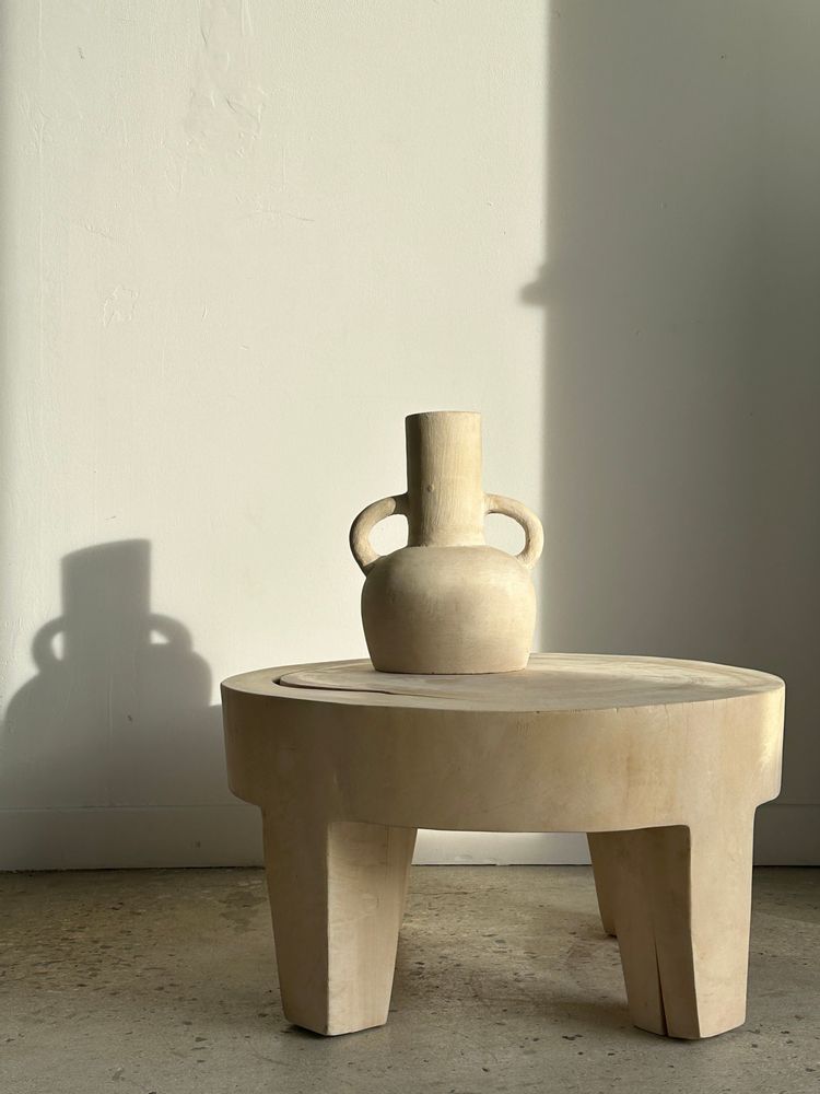 Coffee tables - Coffee table, quadripod coffee table in solid monoxyl wood, white color D: 62.5cm - OFFICE OBJETS