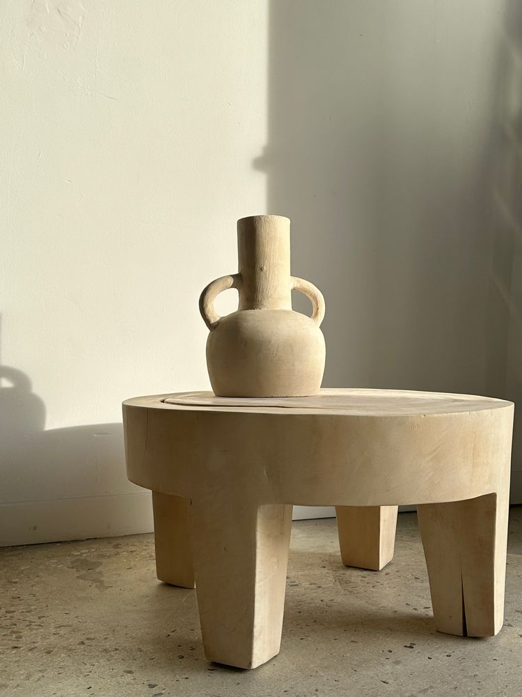 Coffee tables - Coffee table, quadripod coffee table in solid monoxyl wood, white color D: 62.5cm - OFFICE OBJETS
