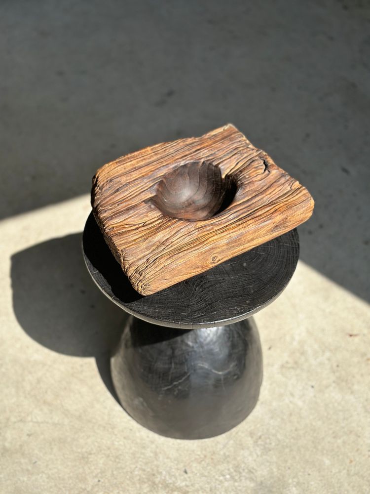 Sculptures, statuettes and miniatures - Dark Brown Asian Teak Cup Square Hollow Circular - OFFICE OBJETS