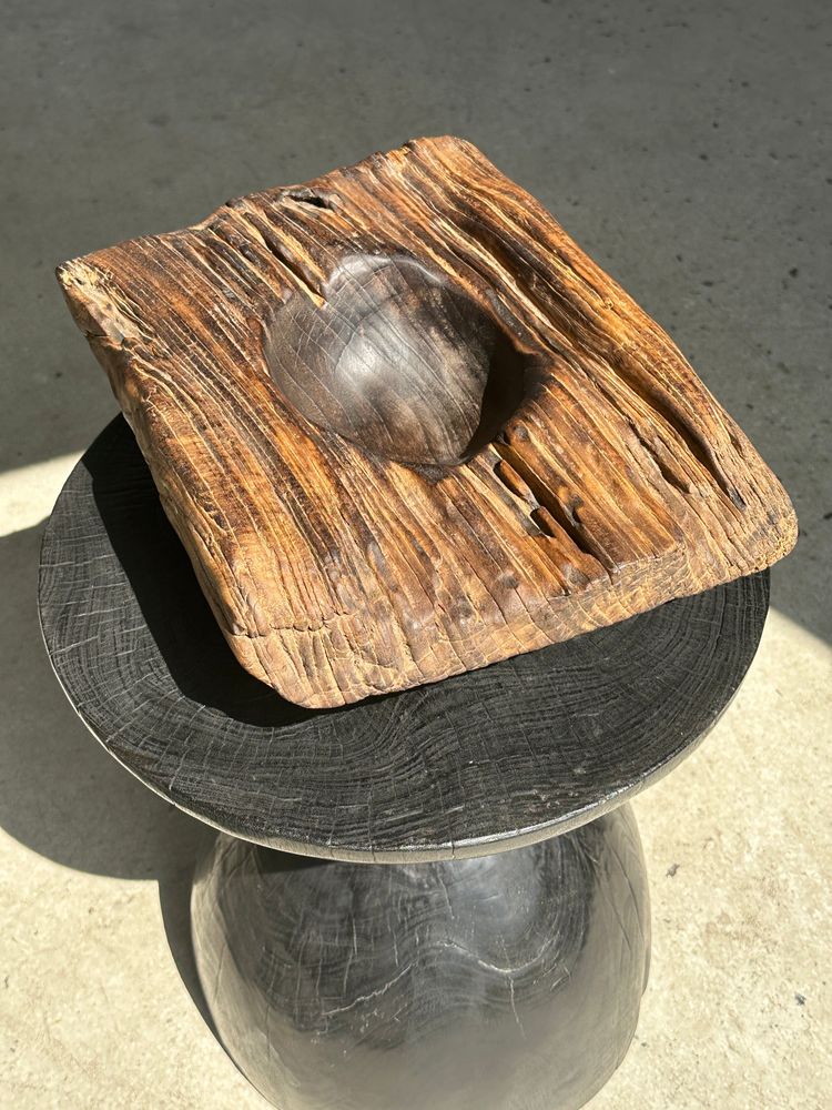 Sculptures, statuettes and miniatures - Dark Brown Asian Teak Cup Square Hollow Circular - OFFICE OBJETS