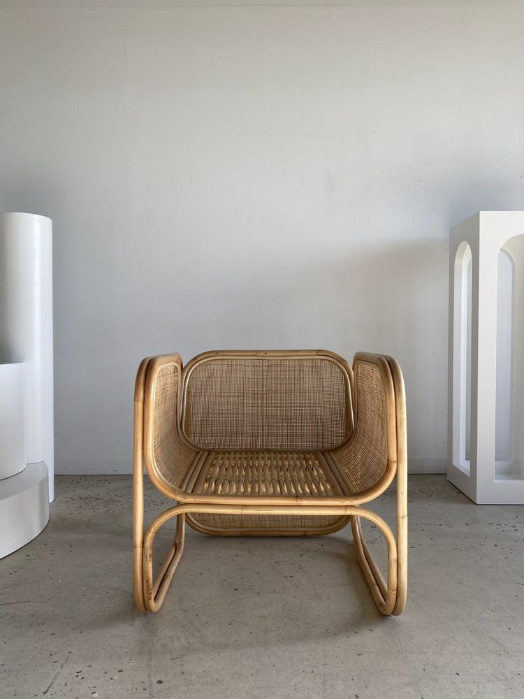 Armchairs - Amsterdam rattan armchair with U-shaped armrest, squared canework - OFFICE OBJETS