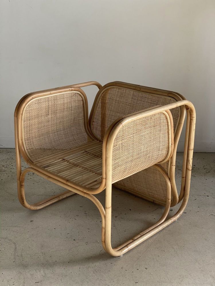 Armchairs - Amsterdam rattan armchair with U-shaped armrest, squared canework - OFFICE OBJETS